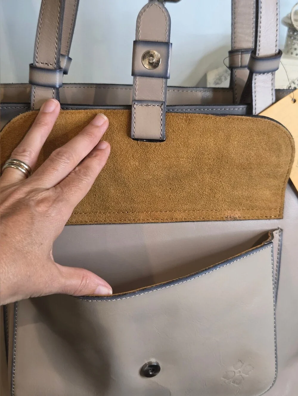 Patricia Nash Madison Leather Tote Bag Gray Stone